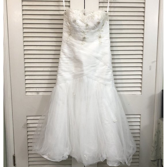 Strapless Ruched Mermaid Tulle Wedding Dress Custom Embroidery Beading WG3791 - Picture 3 of 12